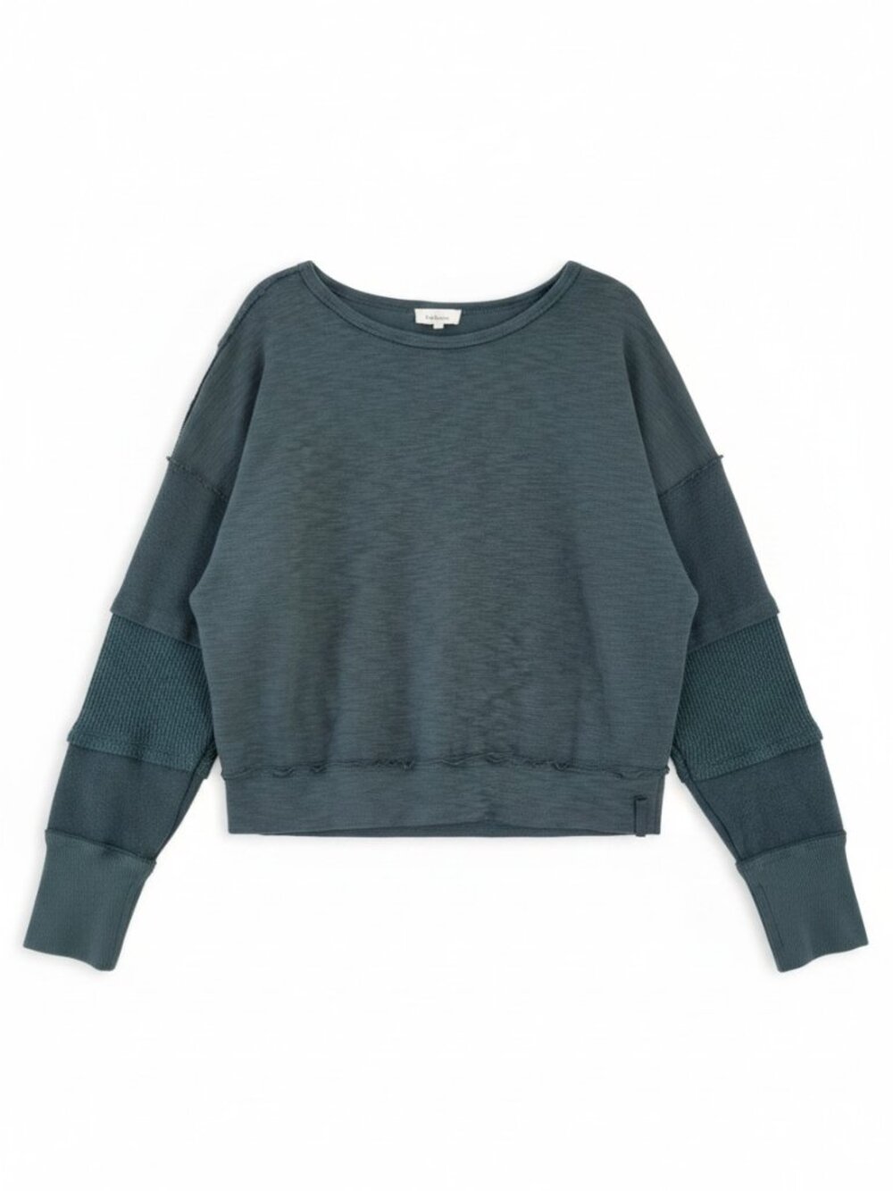 Bohme Pullover Sweatshirt Jumper Patchwork Mixed Texture Boho Lounge Green Teal